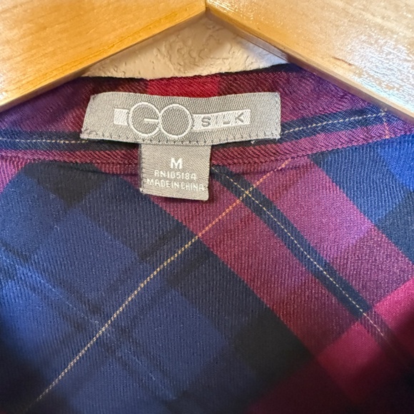 Go Silk Plaid Button Down Shirt Women's M - Picture 2 of 5